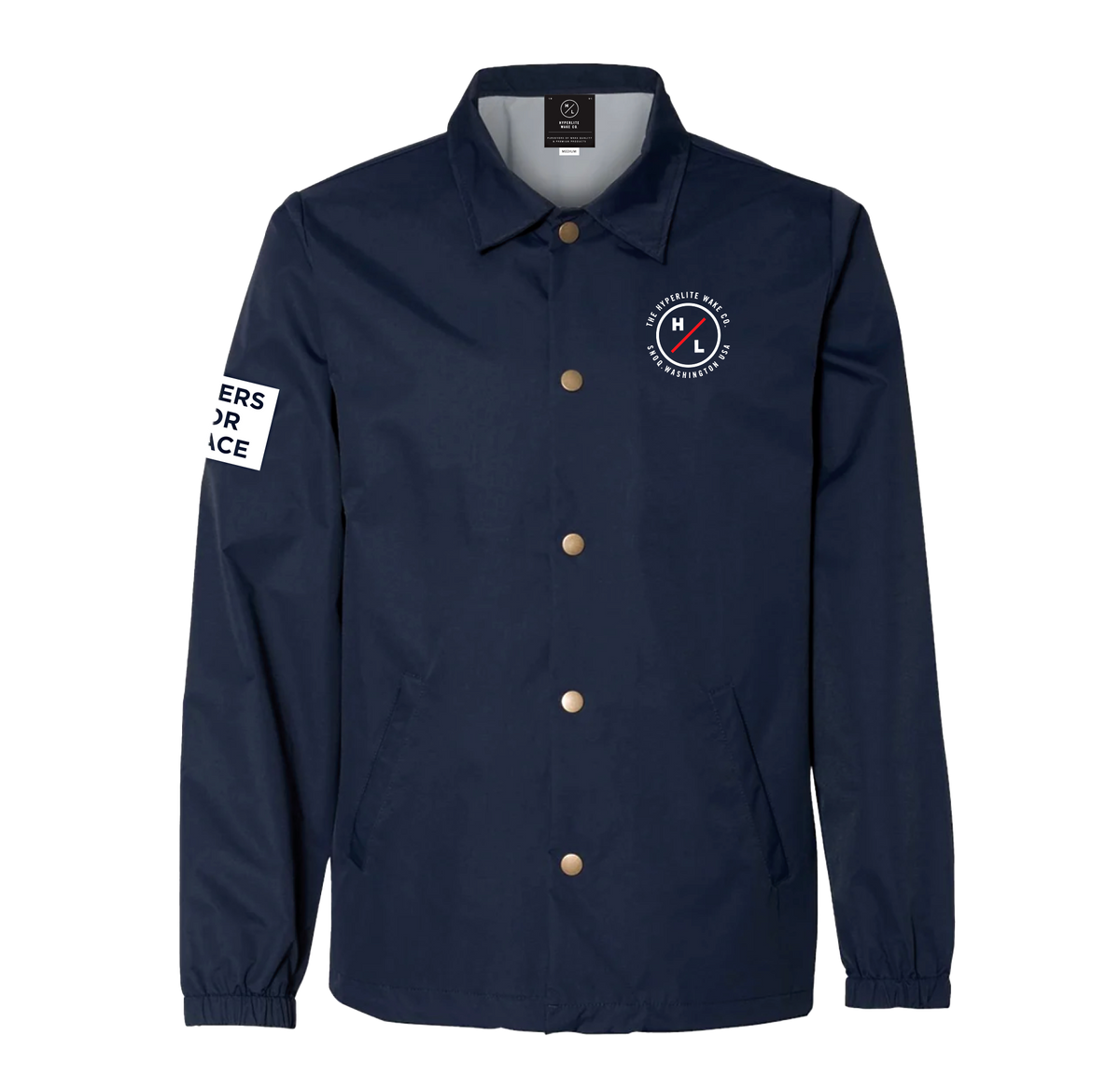 Navy Riders Coach Jacket with chest logo and sleeve patch; nylon outer shell.