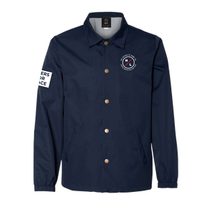 Navy Riders Coach Jacket with chest logo and sleeve patch; nylon outer shell.