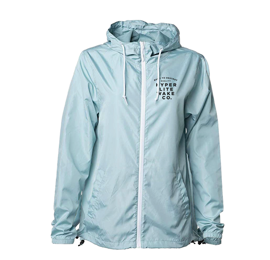 Skywalker Windbreaker: Light blue, hooded, front zipper with chest text.