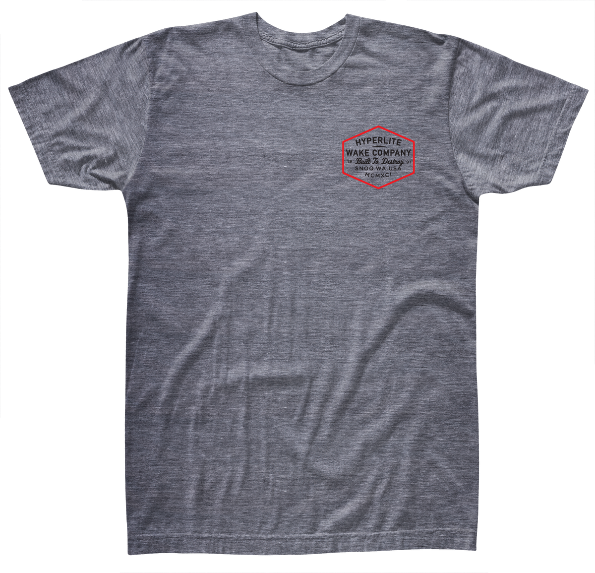 Gray Shield Tee, Premium Triblend cotton with Hyperlite Wake Company logo on the left chest.