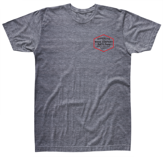 Gray Shield Tee, Premium Triblend cotton with Hyperlite Wake Company logo on the left chest.