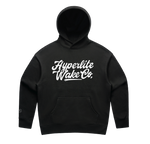 Sundae Relax Womens Hoodie Black with Hyperlite Wake Co. script, mid-weight cotton/poly blend.