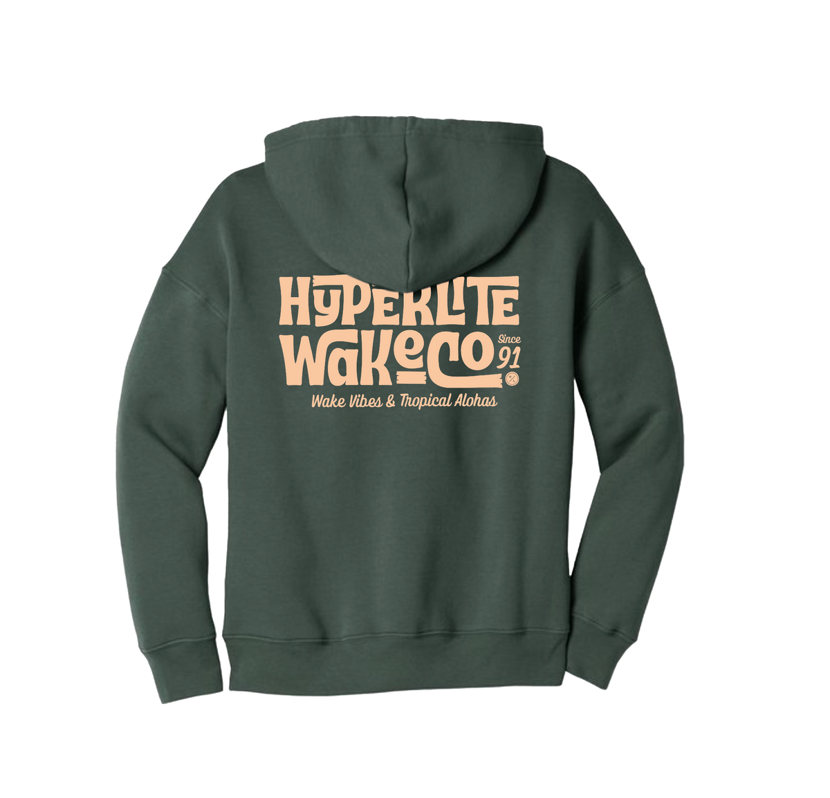 Tiki Womens Hoodie in cotton-poly fleece, with Hyperlite Wake Co & Wake Vibes & Tropical Aloha.