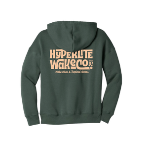 Tiki Womens Hoodie in cotton-poly fleece, with Hyperlite Wake Co & Wake Vibes & Tropical Aloha.