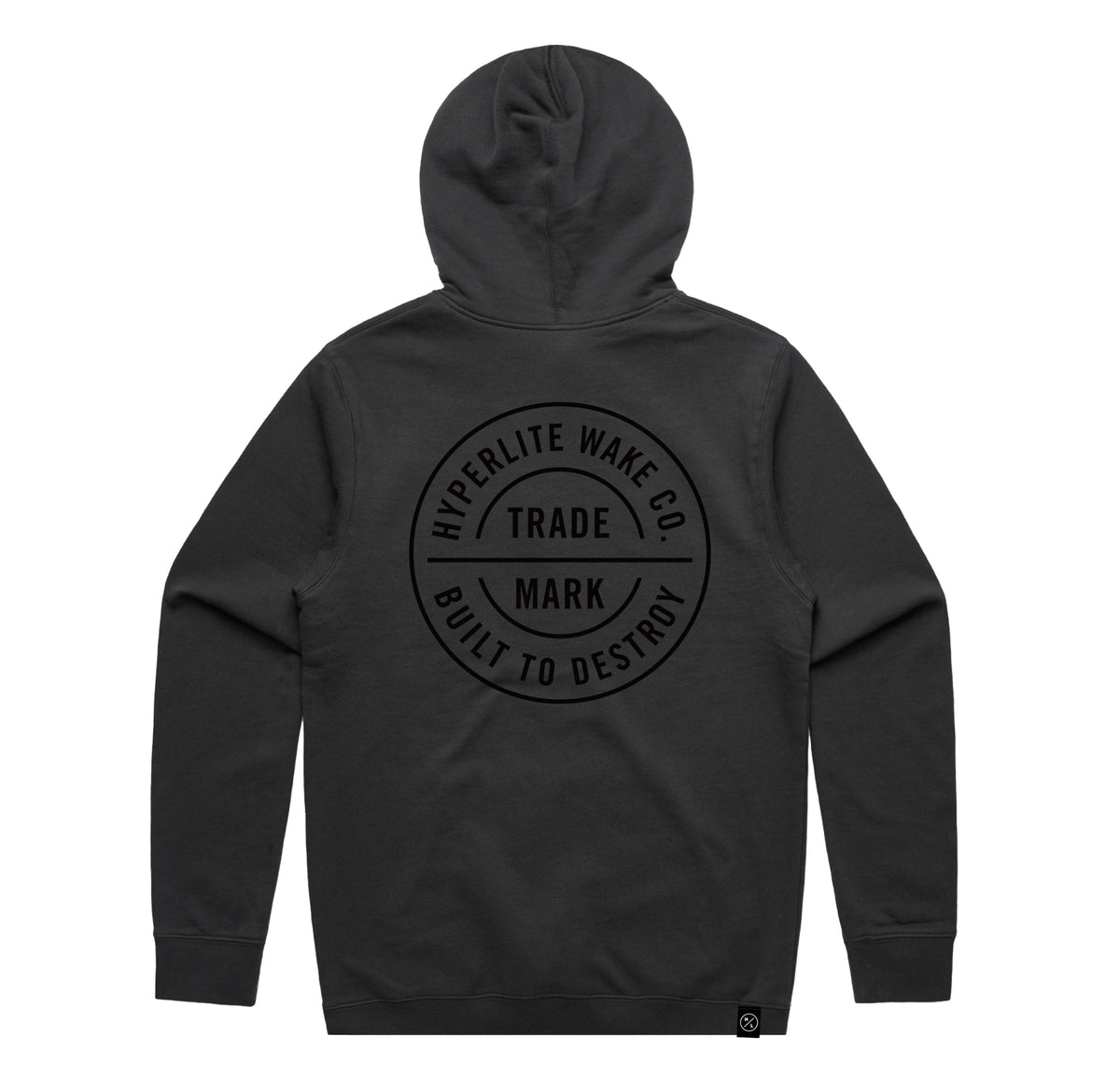 Trademark Hoodie: black, circular logo & BUILT TO DESTROY text.