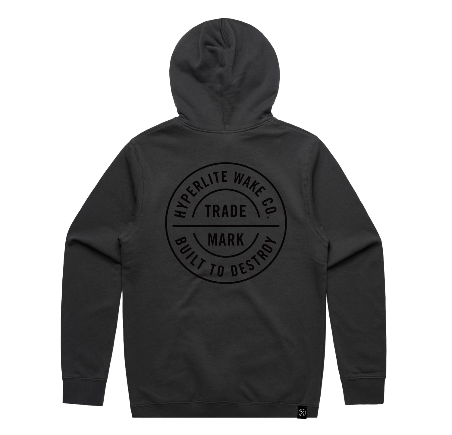 Trademark Hoodie: black, circular logo & BUILT TO DESTROY text.