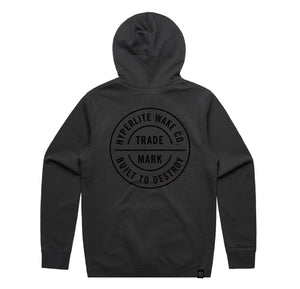Trademark Hoodie: black, circular logo & BUILT TO DESTROY text.