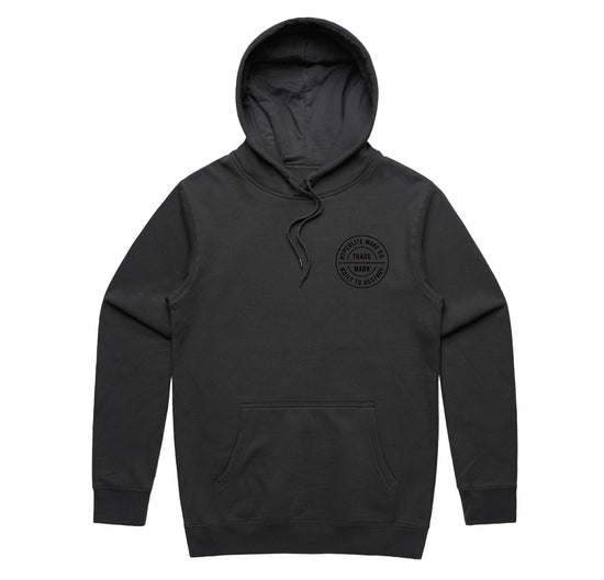 Trademark Hoodie in anti-pill fleece, black with small chest logo.