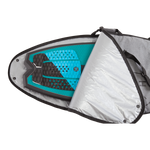 Wakesurf Bag with blue/black grip pad and silver, heavy-duty nylon travel case.