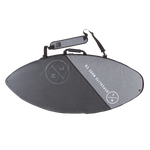 Wakesurf Bag: Heavy-duty nylon surfboard bag, gray/black with strap and logo.