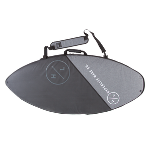 Wakesurf Bag: Heavy-duty nylon surfboard bag, gray/black with strap and logo.