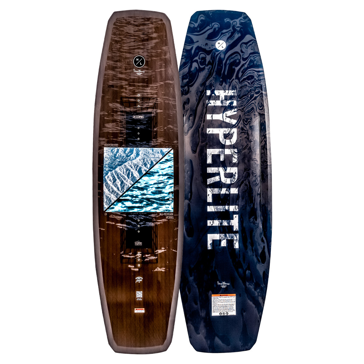ATV wakeboard: one wooden, the other has E-Core Construction with Hyperlite text.