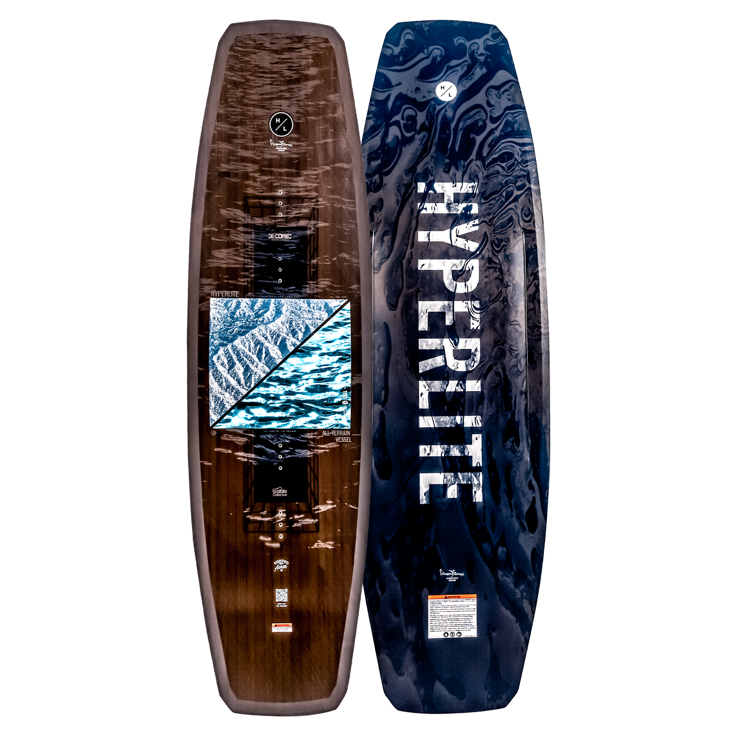 ATV wakeboard: one wooden, the other has E-Core Construction with Hyperlite text.