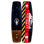 Top and base of wakeboard: one with a statue design, the other called Bloodline in red-black.