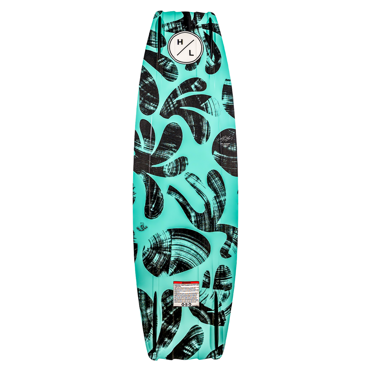 Teal Capitol Loaded wakeboard with black leaf patterns and an H/L logo.