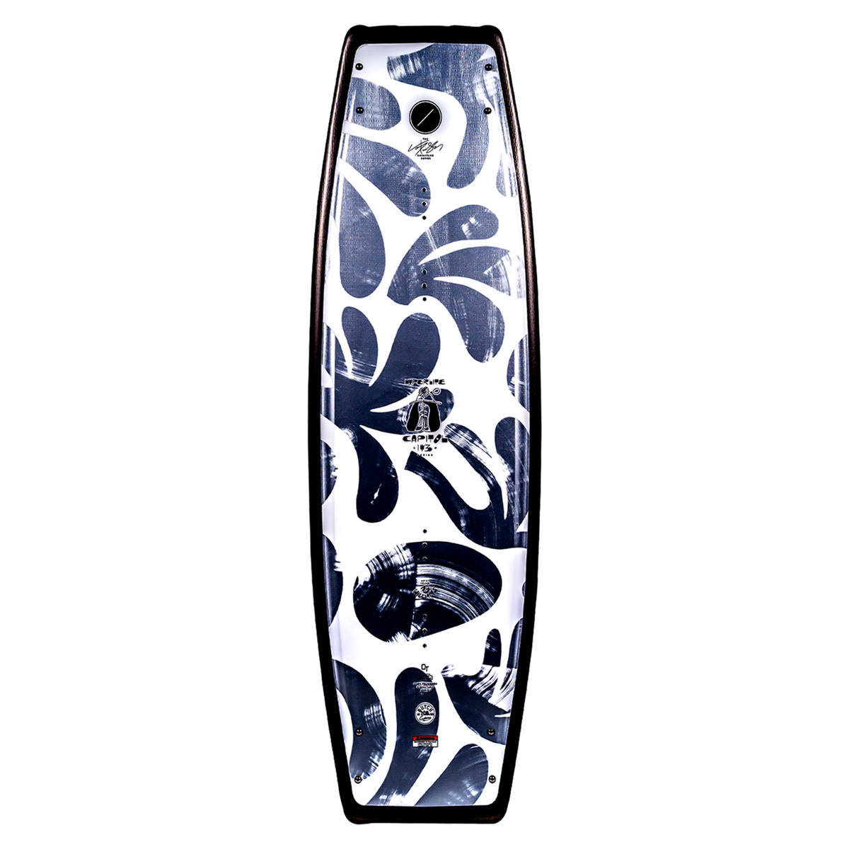 Capitol Wakeboard with black & white abstract design and Dual Concave Base.