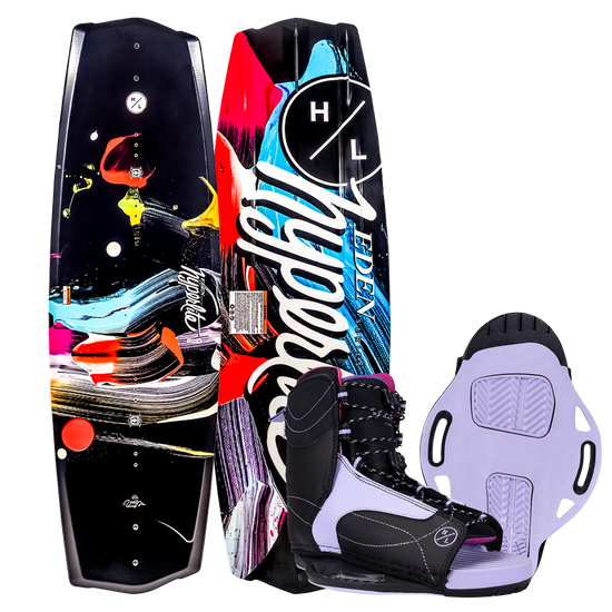 Eden 2.0 w/Jinx Bindings set features abstract, asymmetrical design in black and purple.