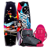 Eden 2.0 w/Viva Bindings: Colorful wakeboard with molded fins and gray boots in a vibrant setting.