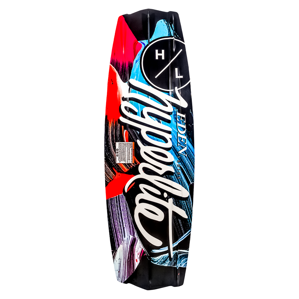 Eden Jr. 125cm wakeboard with colorful asymmetrical design and logo.