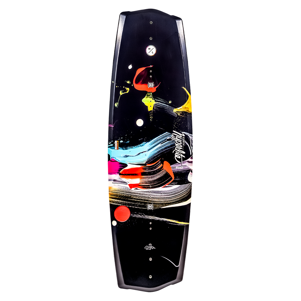 Eden Jr. 125cm wakeboard: black with an asymmetrical, colorful design.