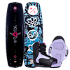 Journey w/Jinx Bindings, black with flowers and skulls, purple boots.