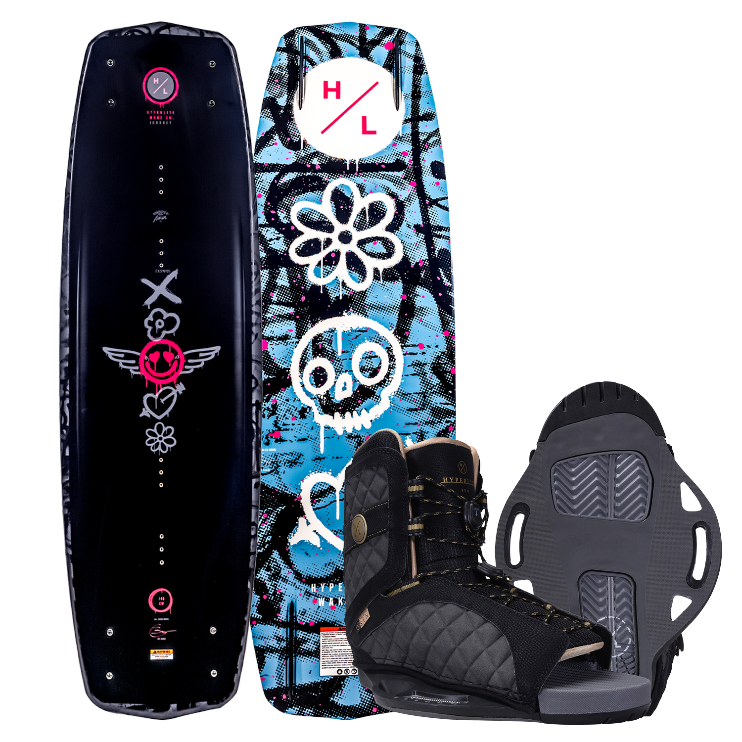 Journey w/Syn Bindings with skull and flower design, black graphics, and bindings.