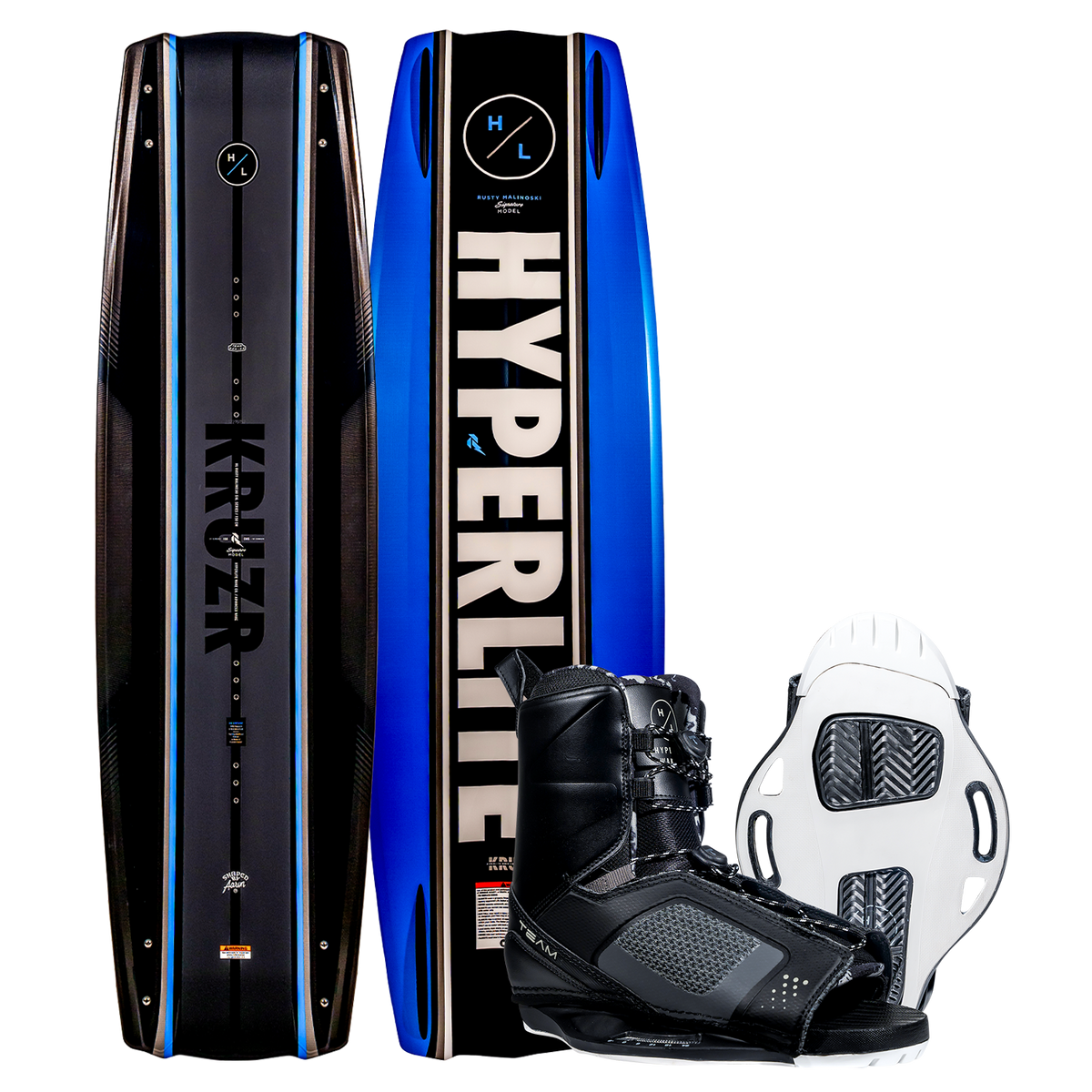 Kruzr w/Team OT Bindings features Hyperlite text in blue and black.