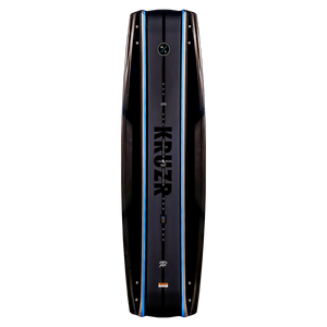Black and blue wakeboard deck with Kruzr on it.