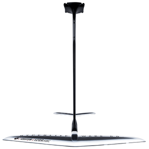 The MK Foil Kit is a glossy black aluminum paddleboard stand.