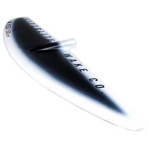 Side view of MK 1500 Front Wing in black/white, text Hyperlite Wake Co. Carbon construction.