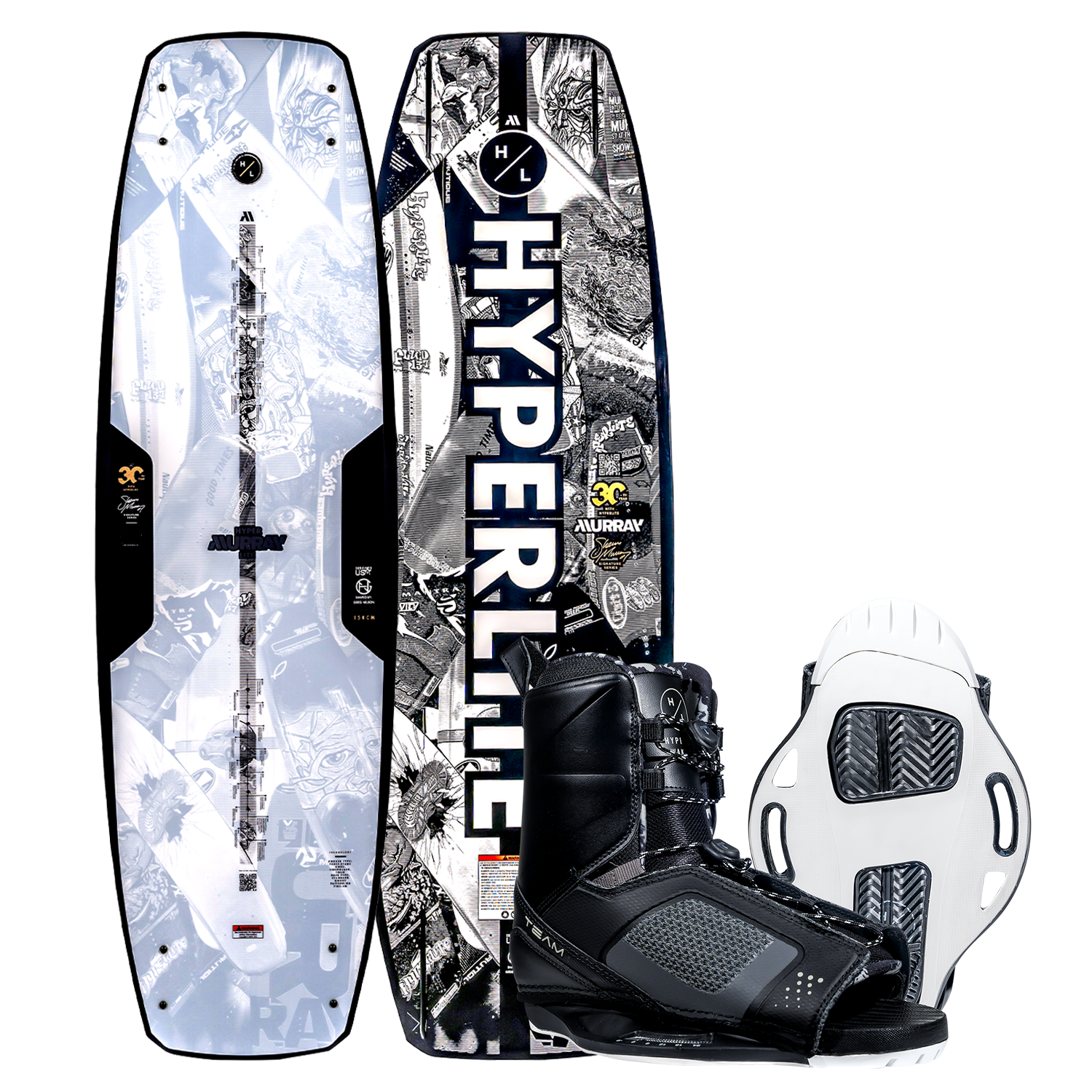 Murray Pro with Team OT Bindings, black bindings, white Hyperlite graphics, Variable Edge Design.