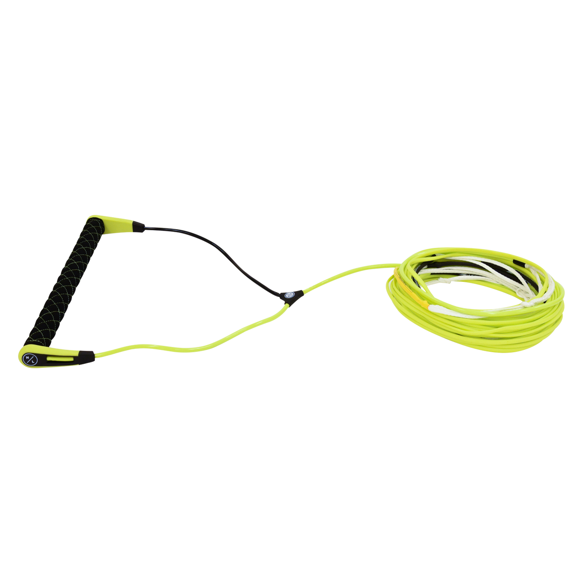 Coiled yellow and black Plus Rope Package with a handle.