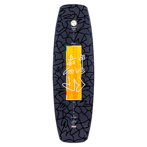 The Prizm wakeboard with abstract black patterns and an orange rectangle is perfect for fans.