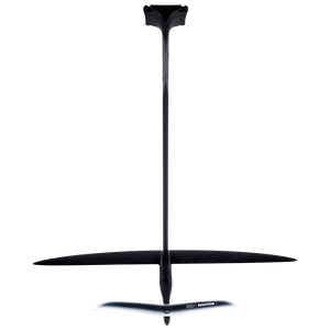 The Raptor 1100 Foil Kit has a sleek carbon fiber design with curved wings and a vertical mast.