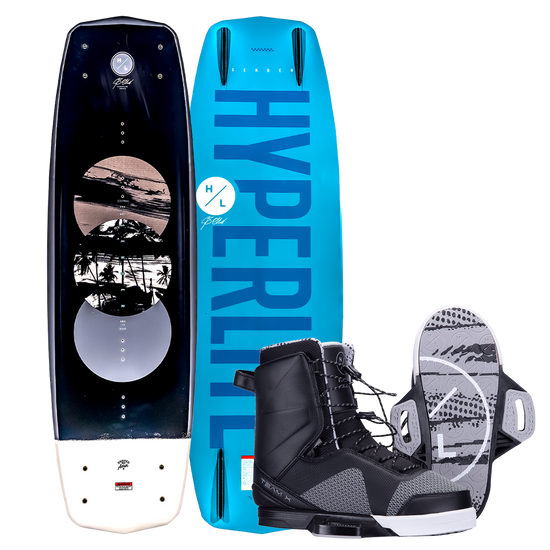 Black and blue Sender w/Team X Binding featuring palm tree graphics.