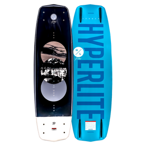 Top and base of Sender wakeboard: beach design and blue HYPERLITE, with a 3-Stage Rocker.