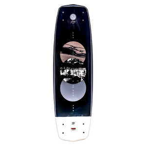 Sender wakeboard with circular graphics, palm trees, and a sleek dual concave base.