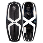 Top and base of black & white Starship 3.4 wakeboard with futuristic front & back designs displayed.