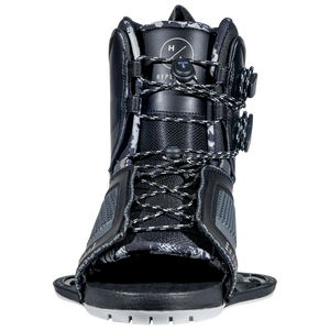Team OT Binding in black and gray with textured details and adjustable open toe design.
