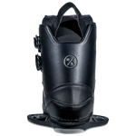 Rear view of black snow boots with adjustment dials and Team OT Binding.