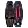 Top and base of black Time Machine wakeboard with red/white designs and Futures Fin boxes.