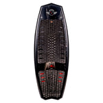 The Time Machine wakeboard in black and red with patterns, Futures Fin boxes, and a top logo.