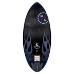 Black & blue Transistor wakeboard, flame design, carbon fiber construction.