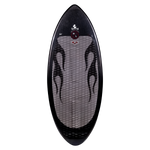 Black and gray Transistor wakeboard with flame design.