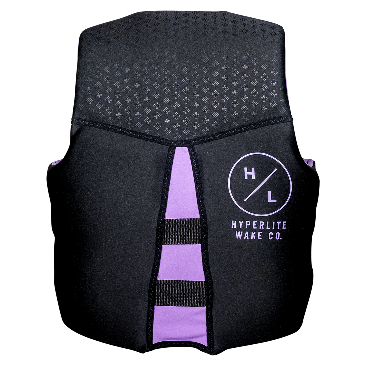 Black and purple Ambition life jacket by Hyperlite with True Flex Technology logo front.