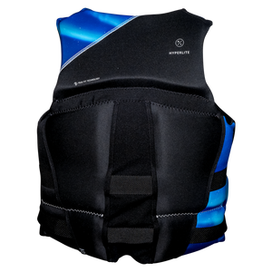 Womens Logic neoprene life vest in black and blue with Hyperlite logo.