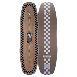 Top and base of Wizardstick wakeboard: checkered borders and brown Trever Maur pattern.