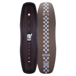 Top and base of Wizardstick wakeboard in brown with checkered patterns and intricate designs.