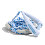 Coiled 25' Pro Surf Rope - White featuring blue grip handle and braided cord.
