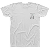 Front view of a white short-sleeve t-shirt with a small graphic of a peaceful woman wearing a hat and praying hands, ‘Hyperlite’ text above, and small mint green accents on the left chest area.